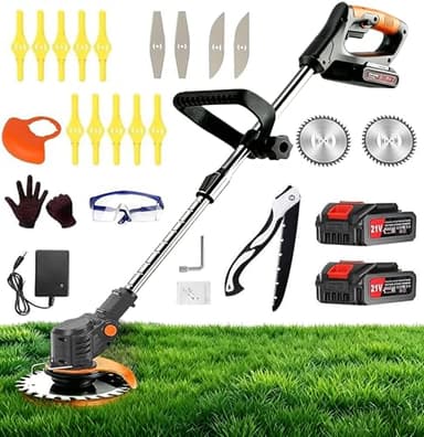 Weed Wacker 21V Brush Cutter Battery Powered Lightweight.Electric Weed Eater for Lawns and Farmland, DIY Garden, Lawn Care.Cordless Weed Trimmer Weed Wacker with 2 X 2000mAh Battery and Charger.