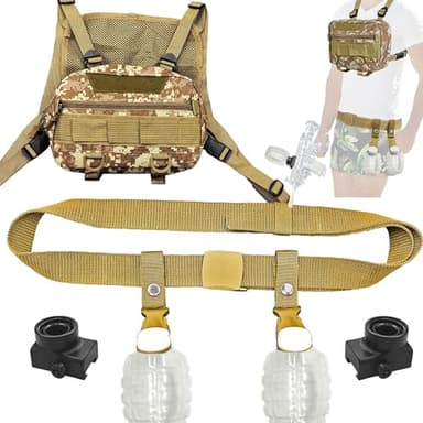 SZWRSKJ Gel Balls Blasters Attachments, Orby Gun Accessories Include Bottle Hopper, Splatter Vest, Gel Belt, Splat Belt Lanyards, Bottle Adapters (Khaki)