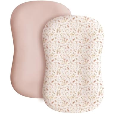 Konssy 2 Pack Baby Lounger Cover, Stretchy and Soft Newborn Lounger Cover, Infant Lounger Slipcover for Boys Girls, Covers Only (Pink Spring,Pink)