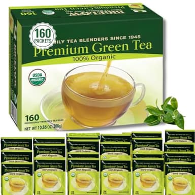 Premium Bigeloww Organic Green Tea 160 Count, Individually Wrapped Tea Bags - For Daily Wellness & Antioxidant Boost - Packaged for Freshness