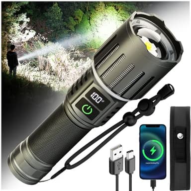 Victoper Rechargeable Flashlight, Titanium 5 Modes Zoomable Flash Light, Bright Real 1500 High Lumens Flashlights, LED Power Display Tactical Flash Lights Holster for Camping Hunting Essential Men