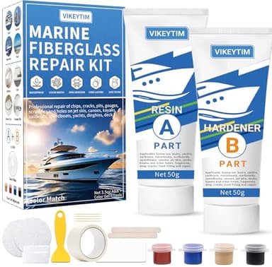 VIKEYTIM Marine Fiberglass Repair Kit (Color Match), 3.5oz/100g Gel Coat Repair Kit for Boats, Fiberglass Repair Fix Holes, Chips, Deep Cracks, Ceramic, Porcelain Fiberglass Filler