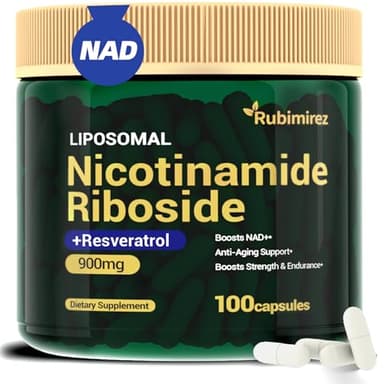 Rubimirez NAD+ Supplement with, Nicotinamide Riboside & Resveratrol 900mg – Anti-Aging Support for Women & Men, NMN Alternative, Vegan Non-GMO - 100 Capsules