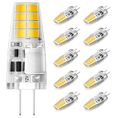TAIYALOO G4 LED Bulb 20W 30W T3 Halogen Equivalent, AC/DC 12V, 3W 300 Lumens, 3000K Warm White, JC Bi-Pin Base for Under Cabinet Light, Chandeliers, Landscape Lighting, 10 Pack