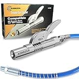 AORRZER Grease Gun Coupler, Strong Lock on Greases Gun Couplers, 12000 PSI Quick Release Grease Coupler with 12" Spring Flex Hose, Compatible with All Grease Guns 1/8" NPT Grease Gun Fitting(1 PCS)