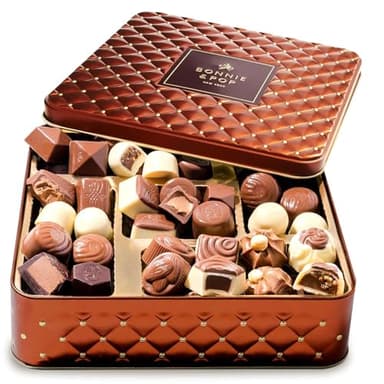 Chocolate Gift Basket– Holiday Candy Gift Box with Assorted Milk, Dark & White Chocolate Truffles – Food Present Idea for Men, Women, Corporate, Get Well, Sympathy, Birthday- Bonnie & Pop