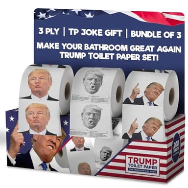 Gagster Donald Trump Toilet Paper - 3 Ply Funny Novelty Gag, 200 Sheets, Prank Gift Pack (2 Rolls Trump Images, 1 Roll Funniest Tweets) 3-pack