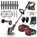 LAYUNI Cordless Weed Wacker, 21V Electric Weed Cordless Eater with 2X 4.0Ah Battery Powered, 3 Types Blade, 3 in 1 Stringless Grass Trimmer/Edger/Brush Cutter for Lawn, Garden, Yard Care