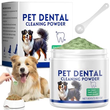 Mimo Style Dog Dental Powder, Dog Teeth Cleaning Powder, Targets Tartar & Reduces Plaque & Bad Breath - Teeth Cleaning Made Easy Eliminate - Meat-Flavored Formulated (Green)
