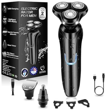 Electric Razor for Men, Men's Rotary Shavers, Waterproof, Wet and Dry Rechargeable Electric Shaver for Men's Faces with a Cordless and Floating Head,Portable Travel Razor,an Ideal Gift for Men