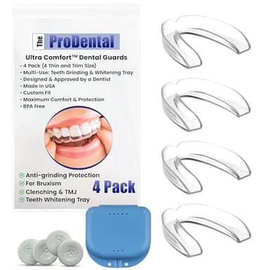 Mouth Guard for Grinding Teeth - 4 Pack, Thin and Trim Anti Grinding - Teeth Whitening Dental Guard, Stops Bruxism & Clenching Teeth at Night, USA Made - No BPA, Includes Night Mouth Guard Case