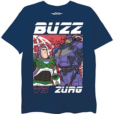 Disney Boys Lightyear Buzz Vs Zurg Poster Short Sleeve Tee T Shirt, Navy, 10 12 US