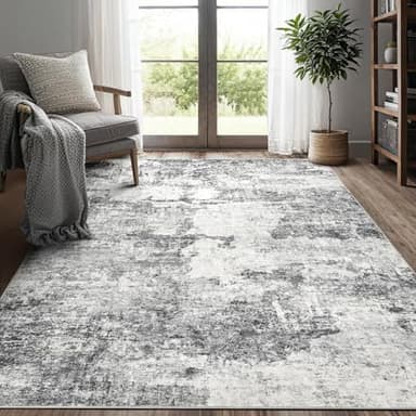 DMOYEST Living Room Area Rugs - 5x7 Abstract Large Soft Indoor Washable Rug Neutral Modern Low Pile Carpet for Bedroom Dining Room Farmhouse Home Office - Grey