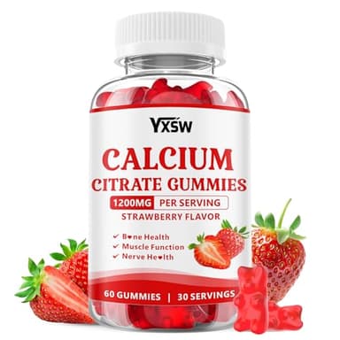 Calcium Citrate Gummies 1200mg, Chewable Calcium Supplement for Women & Men, Sugar Free Calcium for Bone, Muscle & Immune Support, Gluten Free, Vegan, Non-GMO, Strawberry Flavor, 60 Count
