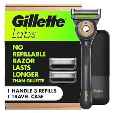GilletteLabs With Exfoliating Bar Shaving Razor For Men, 1 Handle, 3 Blade Refills, Includes Travel Case for Convenient Storage On The Go