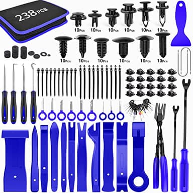 GOOACC 238Pcs Trim Removal Tool, Auto Push Pin Bumper Retainer Clip Set Fastener Terminal Remover Tool Adhesive Cable Clips Pry Kit Car Panel Radio Removal Auto Clip Pliers