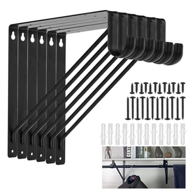 6 PCS Heavy Duty Closet Rod Bracket, 11 x 11 Inch Closet Shelf Brackets,Supports 300 lbs,Wall Mount Closet Rod Supports Bracket Hook with Screws, Closet Rod Holders for Home and Closet Decor(Black)