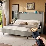 Jocisland Adjustable Bed Frame Full, Storage Headboard with Wingback, Smart Adjustable Bed Base, Charging Station/Corduroy Upholstered Electric Bed Head Incline/No Box Spring Needed/Light Grey