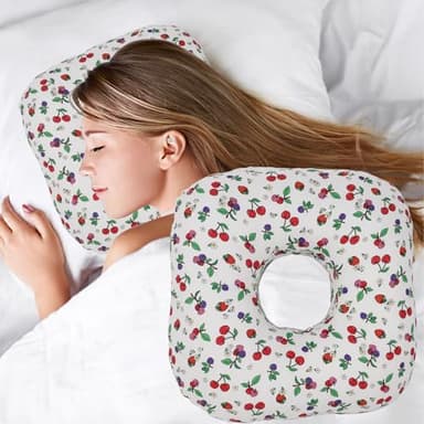 Wuronsa Ear Piercing Pillow for Side Sleepers, Pillow with an Ear Hole for CNH and Ear Pain Ear Inflammation Pressure Sores, O-Shaped Side Sleeping Pillow, Ear Guard Pillow (White Cherry)