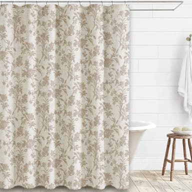 WOUVMA Beige Shower Curtain Floral Cotton Linen Cottagecore Shower Curtain for Bathroom 72" W x 72" L Boho Farmhouse