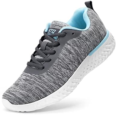 STQ Tennis Shoes for Womens Athletic Workout Sneakers Ultra Lightweight Lace up Running Shoes Grey/Aqua 6
