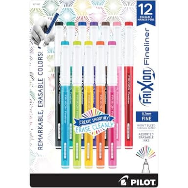 PILOT Pen 11452 FriXion Fineliner Erasable Marker Pens, Fine Point, Assorted Color Inks, 12 Count-Pack