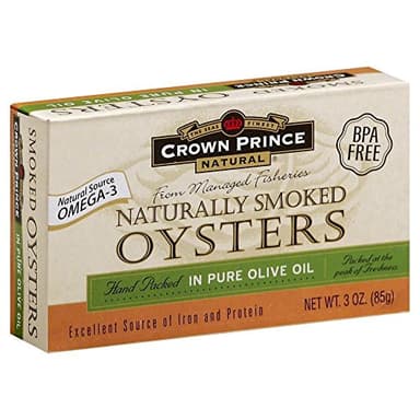 Crown Prince Natural Smoked Oysters in Pure Olive Oil, NET WT.3 OZ (85 g) - Pack of 3