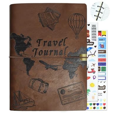 Tolivip Travel Journal for Women Men and Couples, Leather Travel Notebook with Prompts, Travel Memory Book & Adventure Book (Brown)