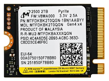 Micron 2TB 2500 M.2 2230 PCIe Gen 4.0x4 NVMe SSD Up to 7100 MB/s Compatible with Steam Deck Surface Ally Mini PCs Laptops