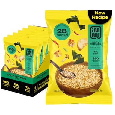 Immi Spicy Red “Miso” Ramen – Improved Taste, Better Texture & More Protein – Vegan, High Protein Ramen Noodles – Low Carb, Zero Sugar – Healthy Keto-Friendly Ramen Bowl, 6-Pack