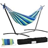 FDW Double Hammock Stands Portable Hammock Stand Heavy Duty Steel Stand for Outdoor Patio or Indoor (Blue)
