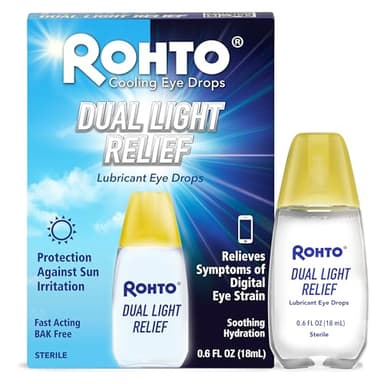 Rohto Dual Light Relief Cooling Lubricant Eye Drops, Protect Against Sun Irritation & Digital Eye Strain, Fast-Acting Relief of Dry Eyes, Irritation, Grittiness, Burning & Stinging, 0.6 fl oz