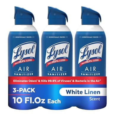 Lysol Air Sanitizer Spray with Bacterial Odor Eliminator for Home & Office, Sanitizing Air Spray, Air Freshener Alternative, White Linen Scent, 10 oz (Pack of 3)