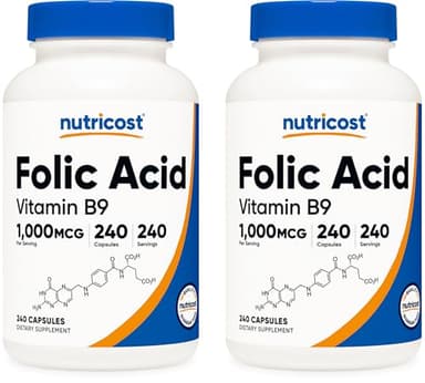 Nutricost Folic Acid (Vitamin B9) 1000 mcg, 240 Capsules (2 Bottles)