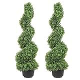 VEVOR Artificial Boxwood Spiral Topiary Trees, 4ft Tall (2 Pieces) Faux Plant Outdoor, All-Year Green Fake Plant with Replaceable Leaves for Decorative/Indoor/Porch/Garden