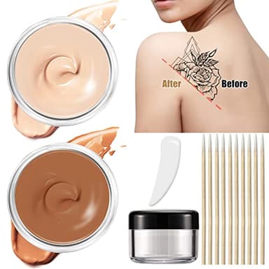 Tattoo Cover Up Makeup Waterproof, 2 Colors Full Coverage Concealer for Tattoos, Scars & Dark Spots, Sweatproof & Transfer-Resistant