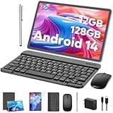 Android Tablet, 11 inch Android 14 Tablet with Keyboard, 12GB+128GB, 1TB Expand, 8000mAh, 5MP+13MP, 2.4G&5G WiFi, IPS Touch Screen, GMS Certified, 2 in 1 Tablets with Case, Mouse, Stylus(Silver)