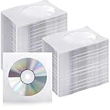 Fasmov 1,000 Pieces White Paper CD DVD Sleeves Envelope Holder with Clear Window and Flap
