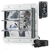 iLiving 10" Wall Mounted Shutter Exhaust Fan, Automatic Shutter, with Thermostat and Variable Speed controller, 65W, 820 CFM, 1200 SQF Coverage Area Silver (ILG8SF10V-ST)