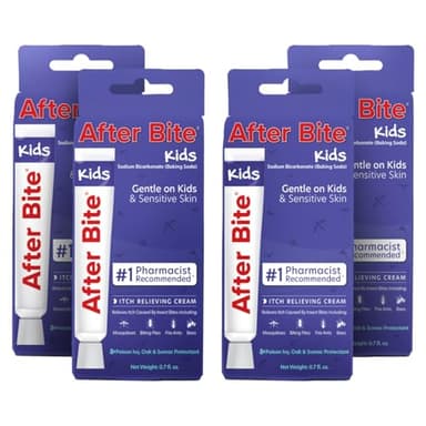 After Bite Kids - Bug Bite Itch Relief for Kids with Sodium Bicarbonate - Ideal for Mosquito Bites, Fire Ant Bites, Bees & More - Portable Cream Formula - 0.7 oz (4 Pack)