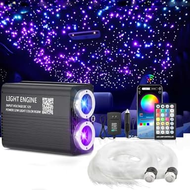 XAEIOW 32W Twinkle Starlight Headliner Light,1100pcs 13.1ft Dual Port Dual Color LED Star Ceiling Fiber Optic Light Kit APP/Remote Control for Car/Home/Party