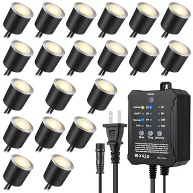 SMY Lighting Dimmable LED Deck Lights with Timer and Photocell Sensor and Protecting Shell φ32mm,20Pack Outdoor LED Smart Deck Lighting IP67 Waterproof for Garden,Yard Stair, Patio, Floor Decoration