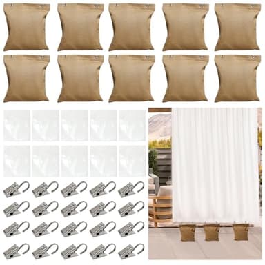 10 Pack Heavy Curtain Weights, 24oz Outdoor Curtain Weights Bag, Drapery Weighted Bottom Gazebo Weights Sandbag with Holder Clip for Heavy Wind Drapes Cabana Gazebo Pergola Garden (Khaki, 6" x 8")