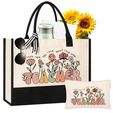 Canvas Tote Bag Makeup Bag for Women - Personalized Teacher Appreciation Gifts