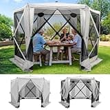 Raynesys Pop Up Gazebo Tent, Camping Gazebo Screen Tent for 6-8 Person Foldable, 6 Sided Pop-Up Screen Tent, Waterproof, UV Resistant, Quick Set, Outdoor Gazebo with 6 Removable Wind Cloths