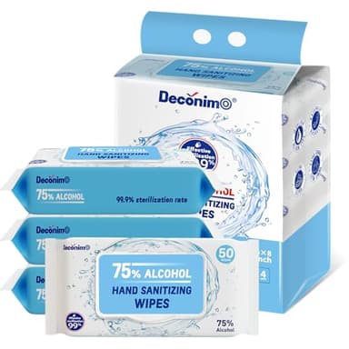 Advanced Large 75% Alcohol Hand Sanitizing Wipes, 4 Packs of 50 (200 Wipes) - (Each Wipe Size 6" x 8")