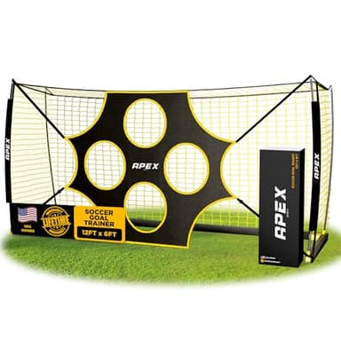 Apex Sports 12x6 FT Soccer Goal with Precision Target – Portable Soccer Net with Removable 10-Hole Target, Portable Design, Quick Setup, Ground Stakes & Collapsible Frame for Indoor/Outdoor Training