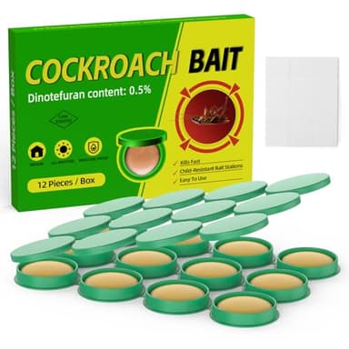 Roach Gel Bait, Upgraded Indoor Cockroach Bait Stations, Fast-Acting & Long-Lasting, Easy Placement for Kitchens & Bathrooms, (12-Pack)