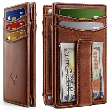 BULLIANT Magnetic Closure Slim Wallet-Genuine Leather Front Pocket Wallet for Men,RFID Blocking,Holds 12 Cards and Money Clip