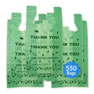 Reli. Biodegradable Thank You Bags | 550 Count - Bulk | Biodegradable Shopping Bags, Grocery, Restaurant | OxoBiodegradable Plastic | 11.5" x 6.5" x 22" (Green)